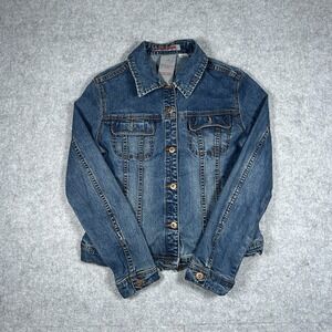 Parasuco Denim Jacket Women's Size Large blue dark Washed Y2K Grunge Buttoned